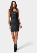 Coated Denim Seamed Dress
