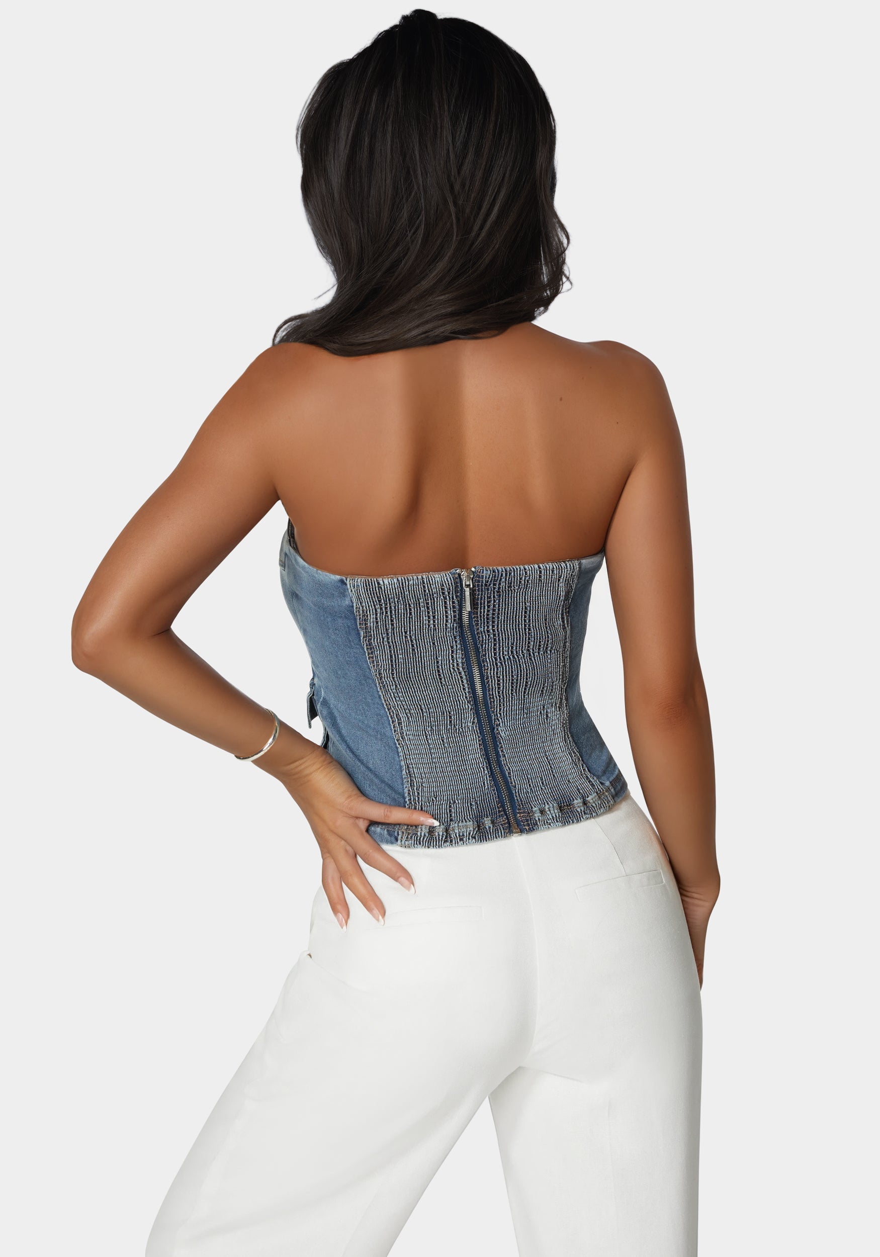 Zipper And Cargo Detail Denim Top