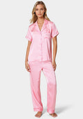 Notch Collar Silky Satin Sets