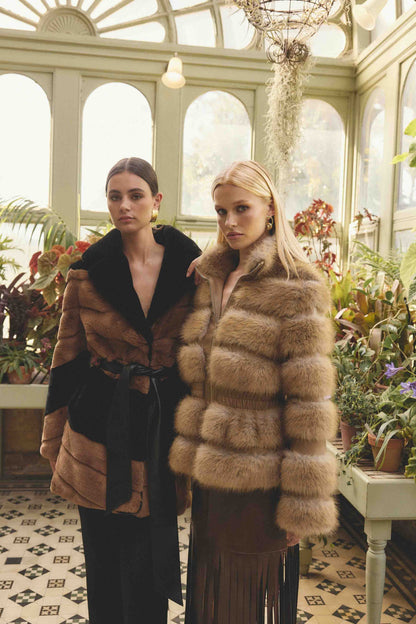 Aisling Faux Fur & Leather Jacket in Beige