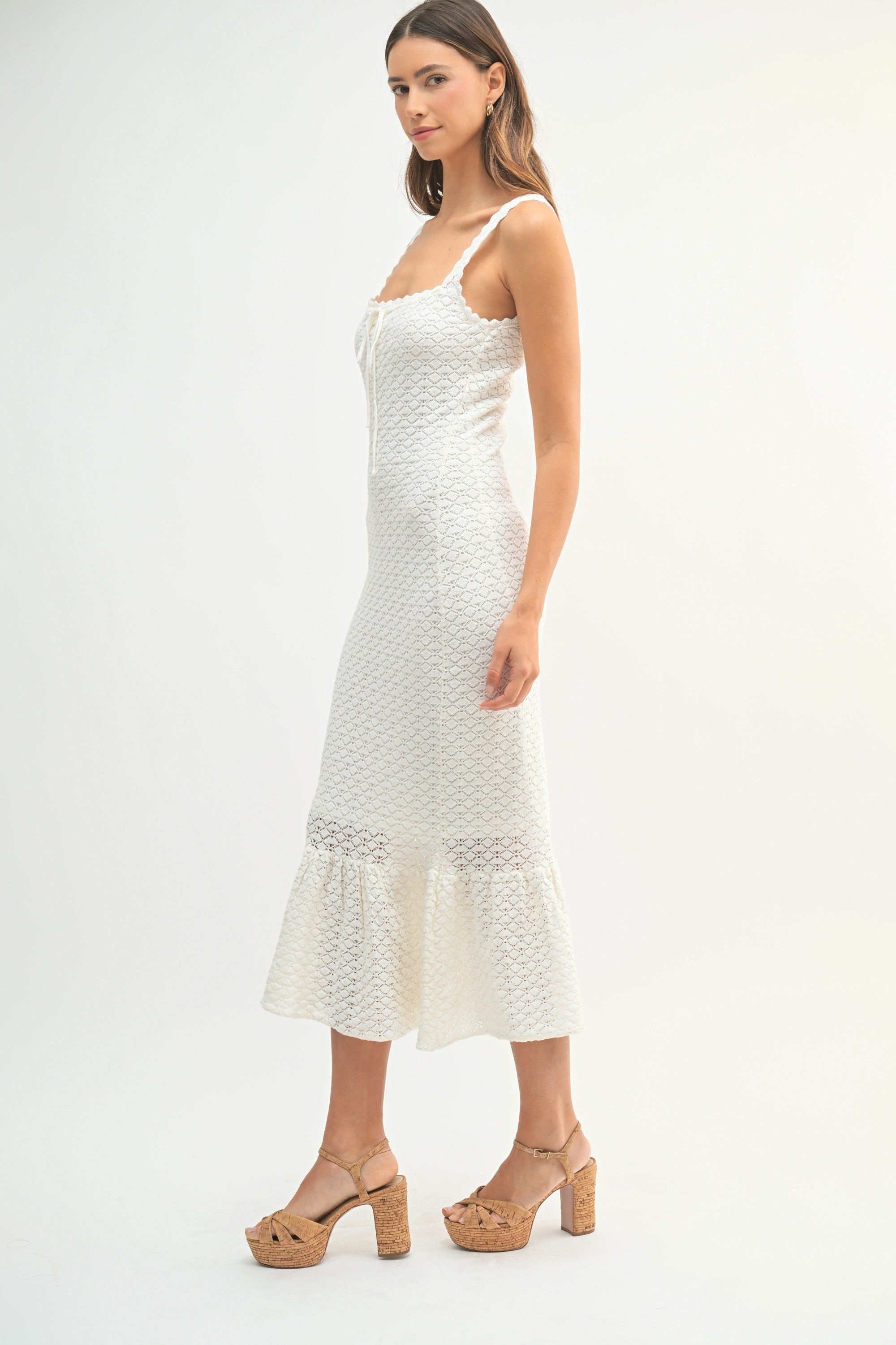 Barbara Sleeveless Crochet Knit Midi Dress White