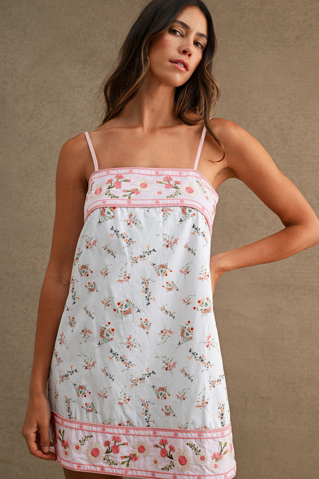 Ivanna Sleeveless Pretty Contrast Floral Print Mini Dress Pink