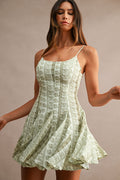 Hope Sleeveless Floral Paisley Print Mini Dress Green