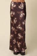 Waitlist  8/20 • Bennett High Waist Pretty Fall Floral Print Satin Maxi Skirt Brown
