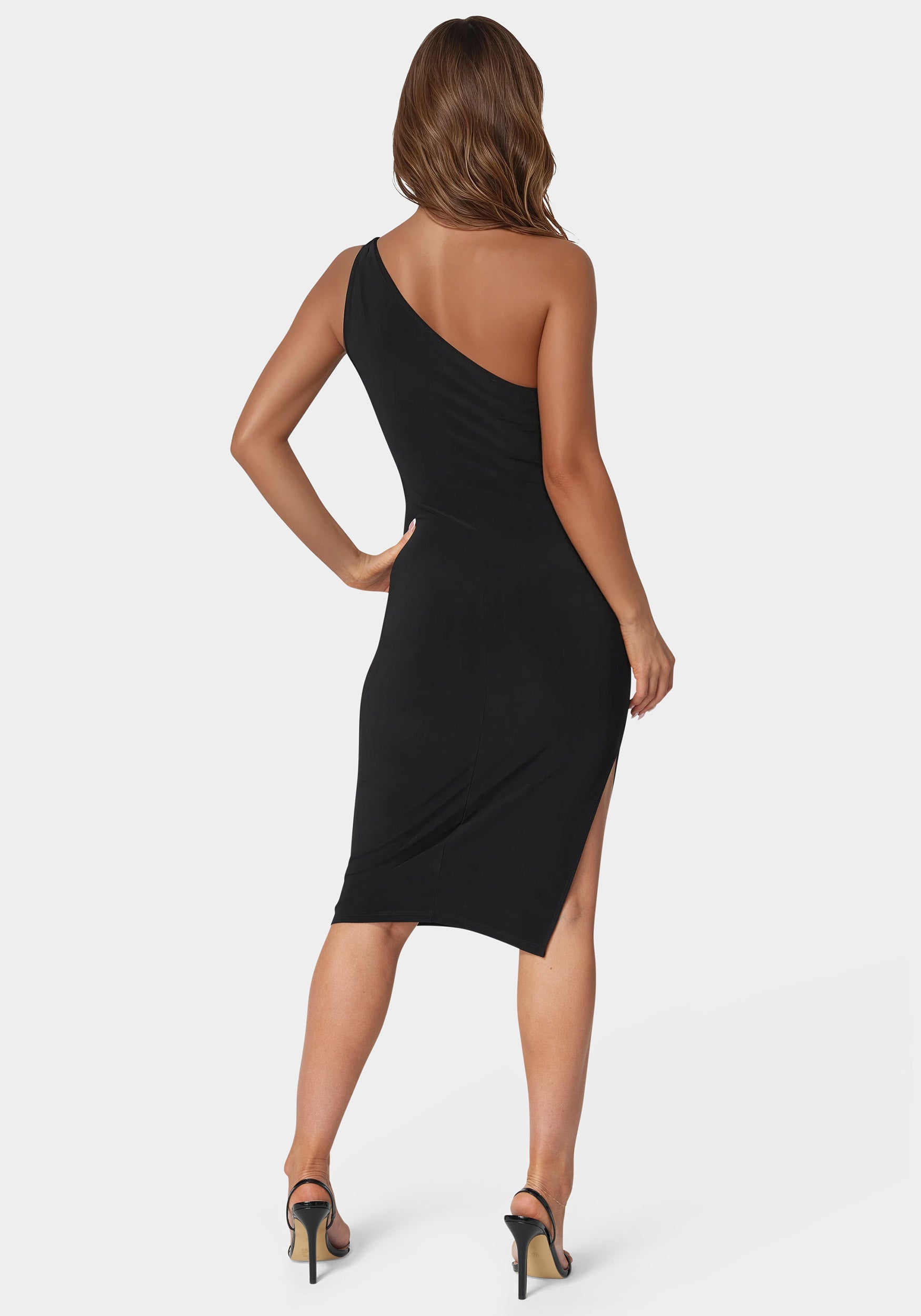 Jersey One Shoulder Midi With Gold Trim
