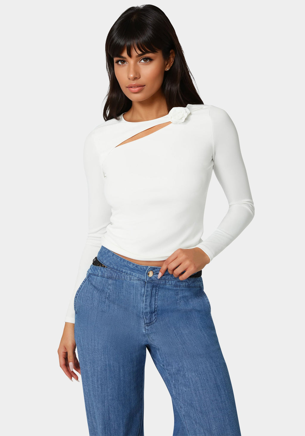 Cut Out Flower Long Sleeve Top