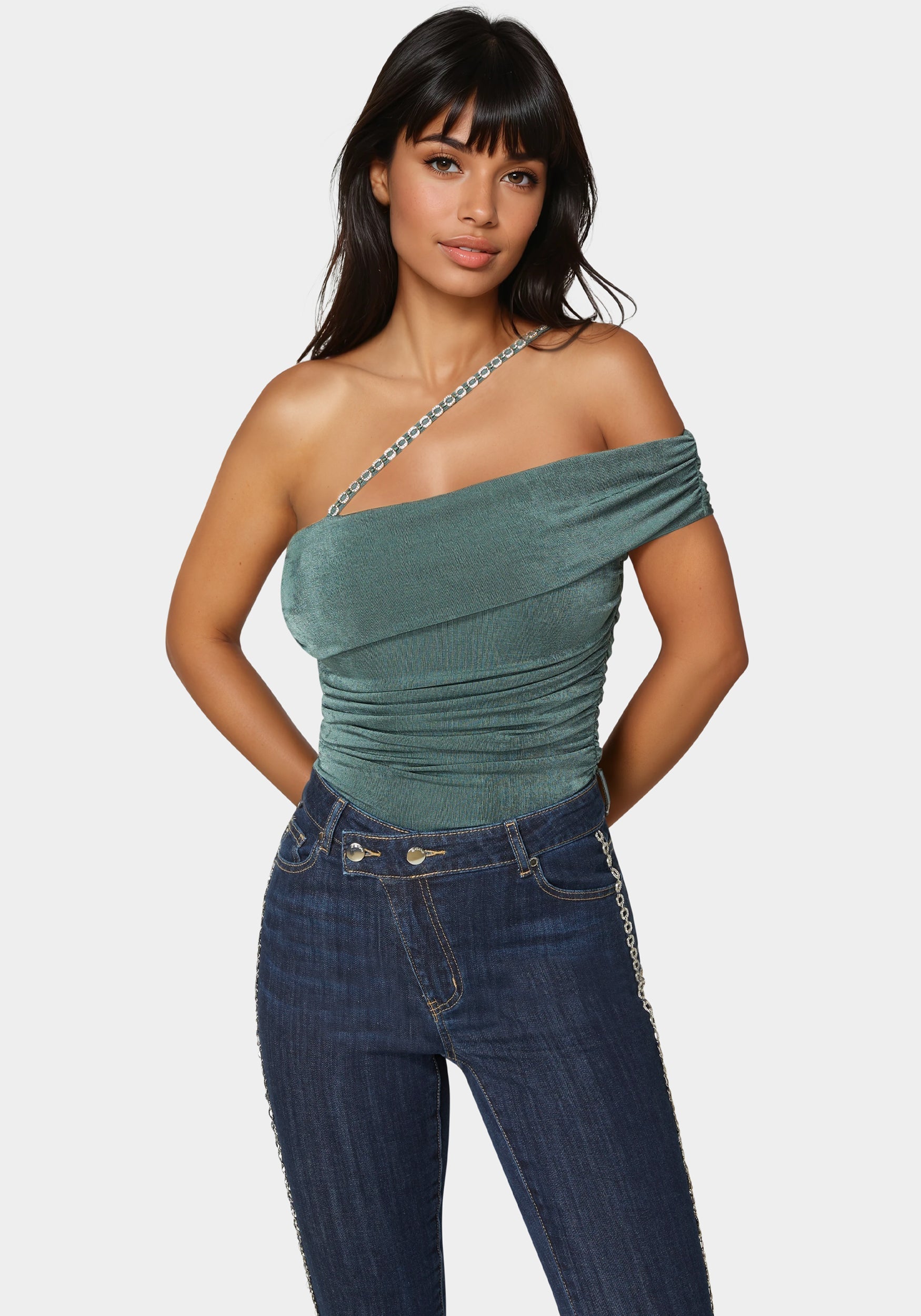 Embellished One Shoulder Knit Top
