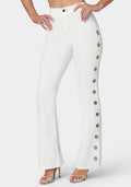 White High Waist Flared Grommet Jeans