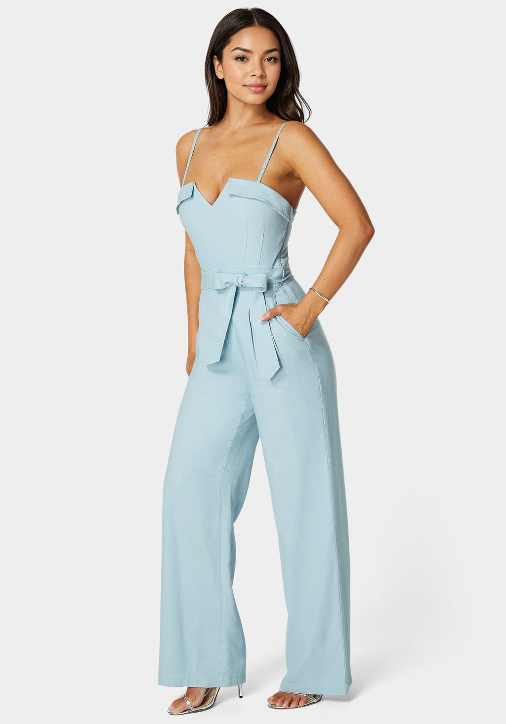 Linen Belted Palazzo Leg Jumpsuit