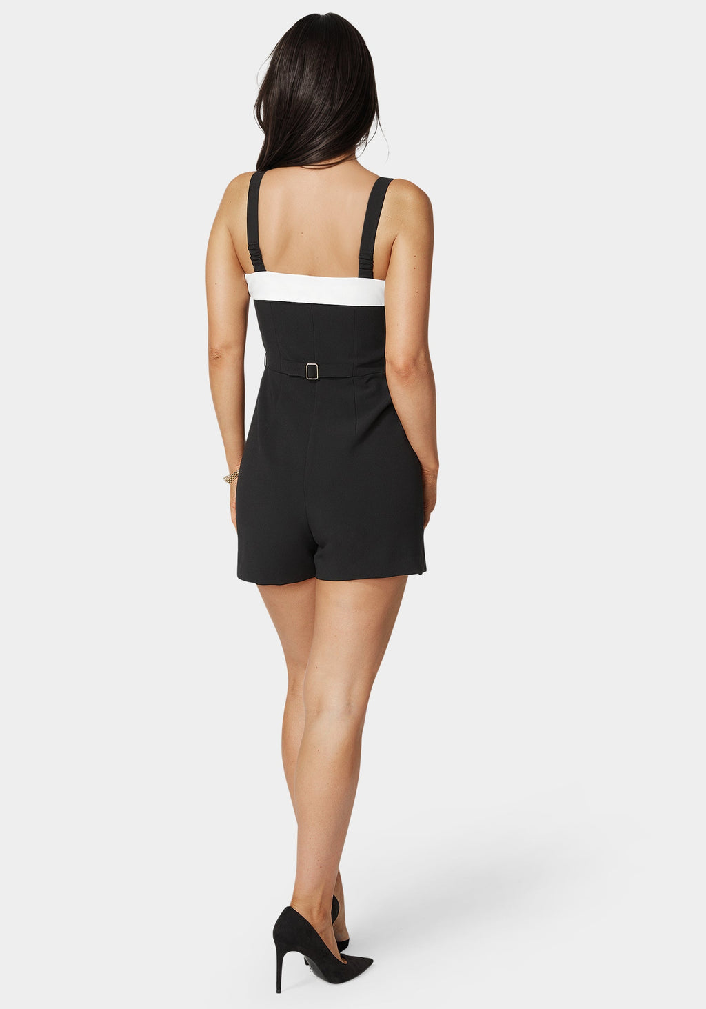 Woven Twill Button Down Bustier Romper