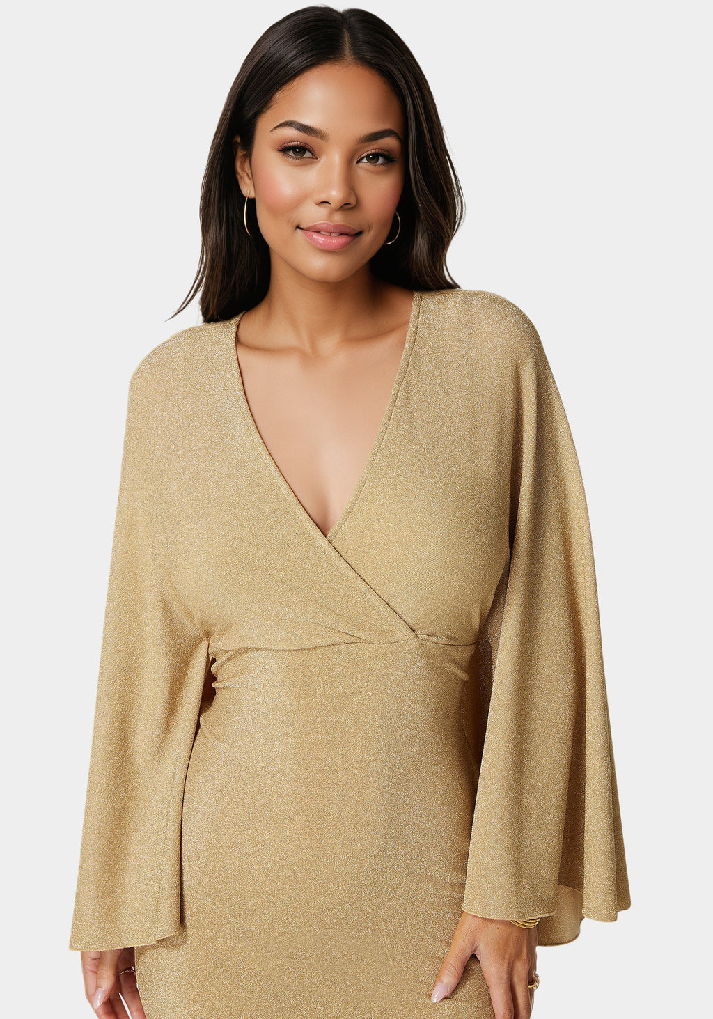 Plunge Neck Drama Cape Dress