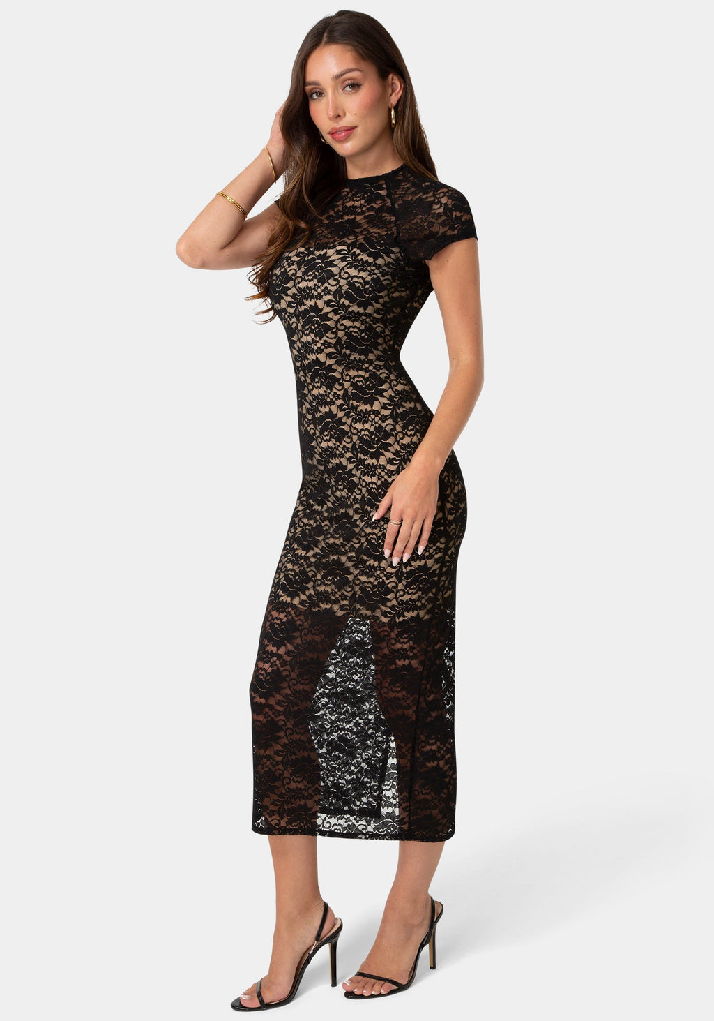 Lace Cap Sleeve Midi Dress