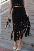 Sofia High Waist Circle Crochet Midi Skirt Black