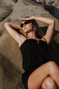 Marie Sleeveless Front Tie Tank Top Black
