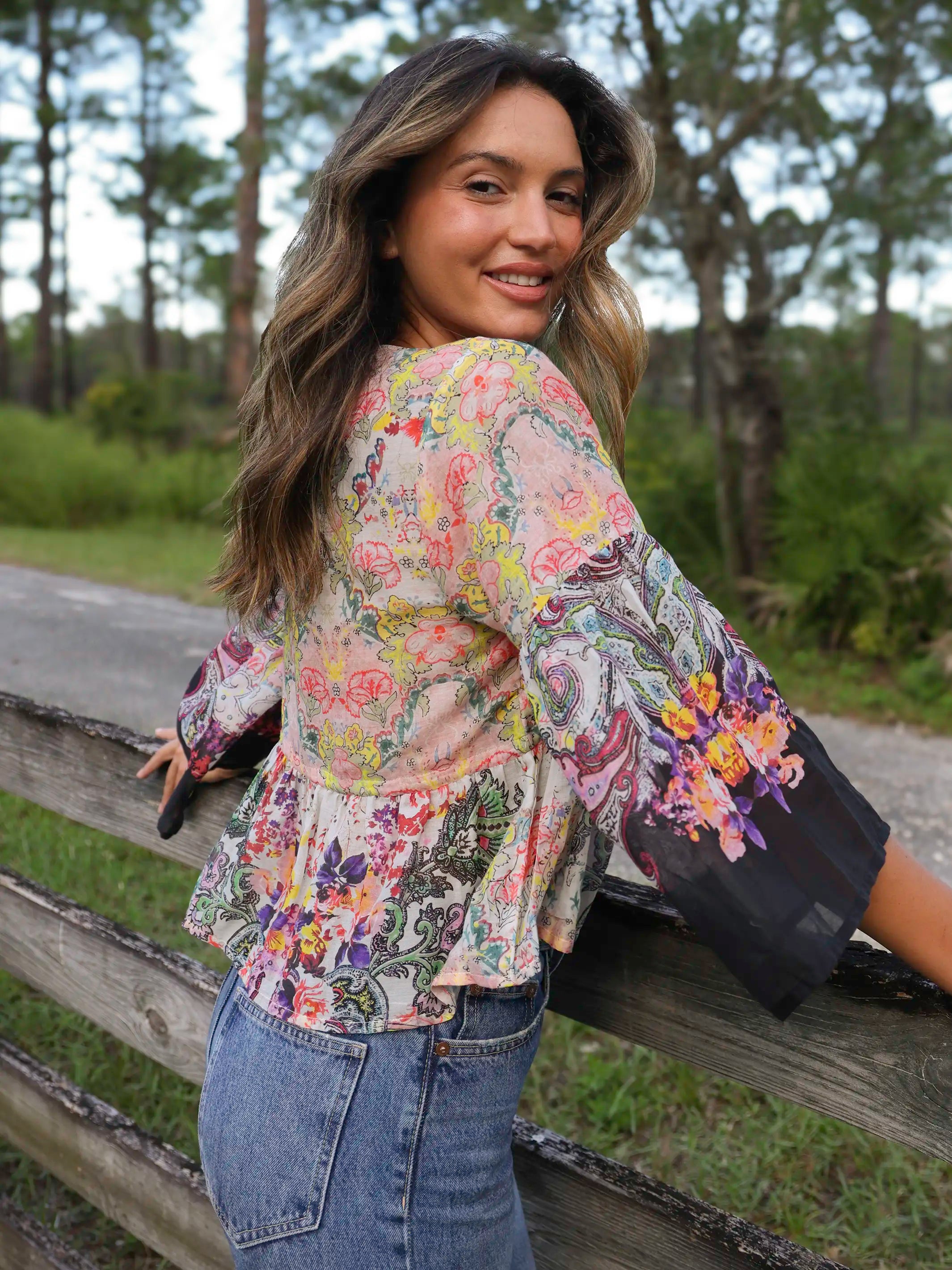 Isabella Cotton Top - Black Multicolored Paisley