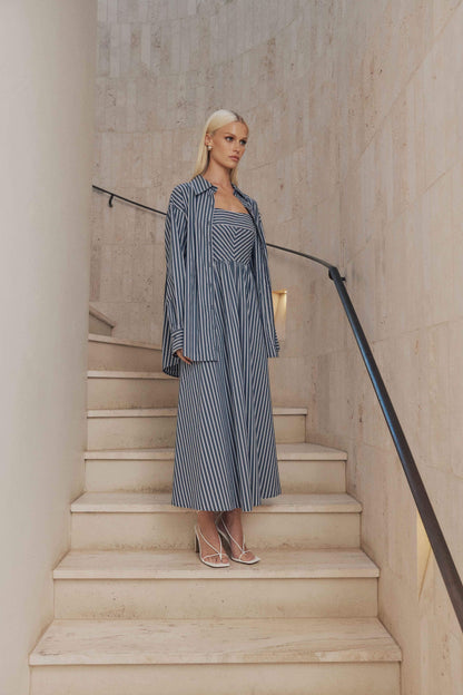 CURAAE Perry Oversized Button up Shirt in Navy Stripe