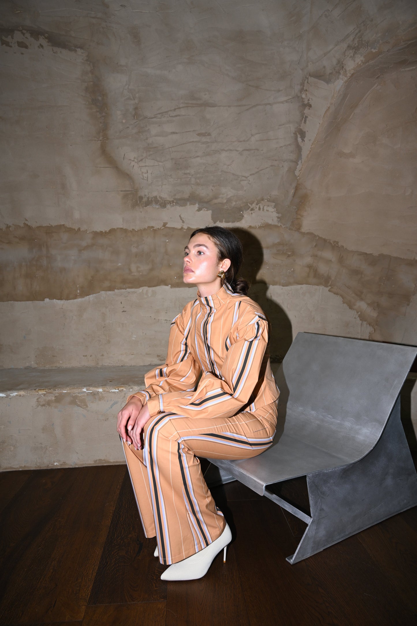 Mindy Cotton Jacket — Camel Striped
