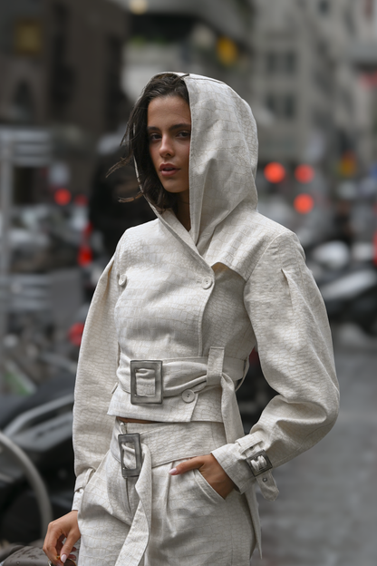 Ganna Belted Jacket — Snakeskin Jacquard