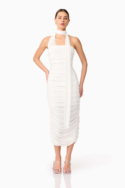 Darya Fitted Midi Dress in White