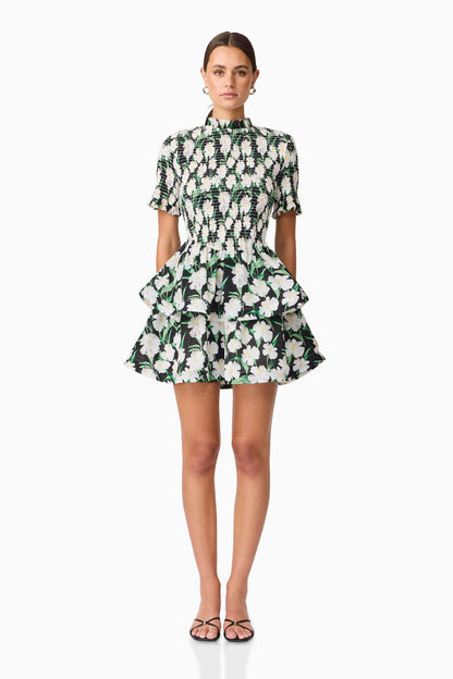 Rosey Short Sleeve Mini Dress in Black Floral