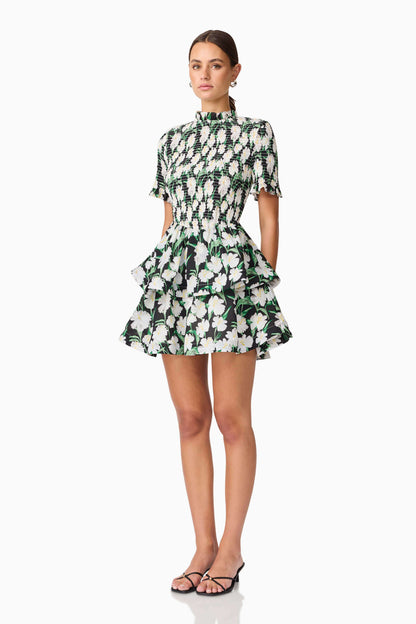 Rosey Short Sleeve Mini Dress in Black Floral