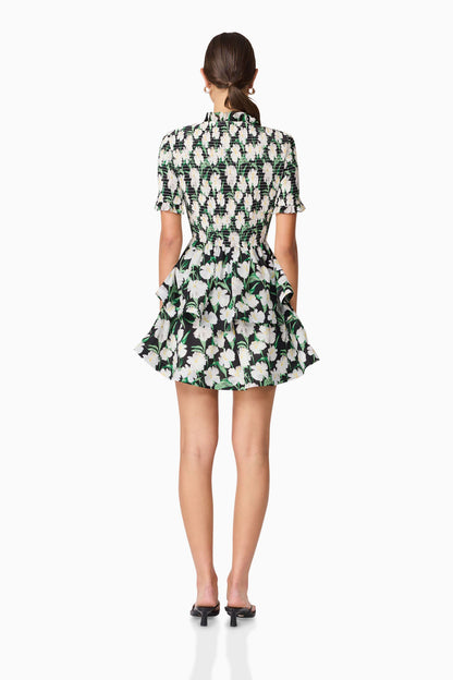 Rosey Short Sleeve Mini Dress in Black Floral