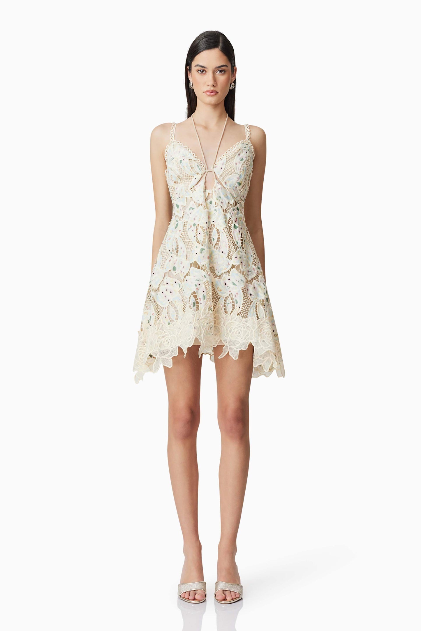 Kyla Floral Mini Halter Dress in White