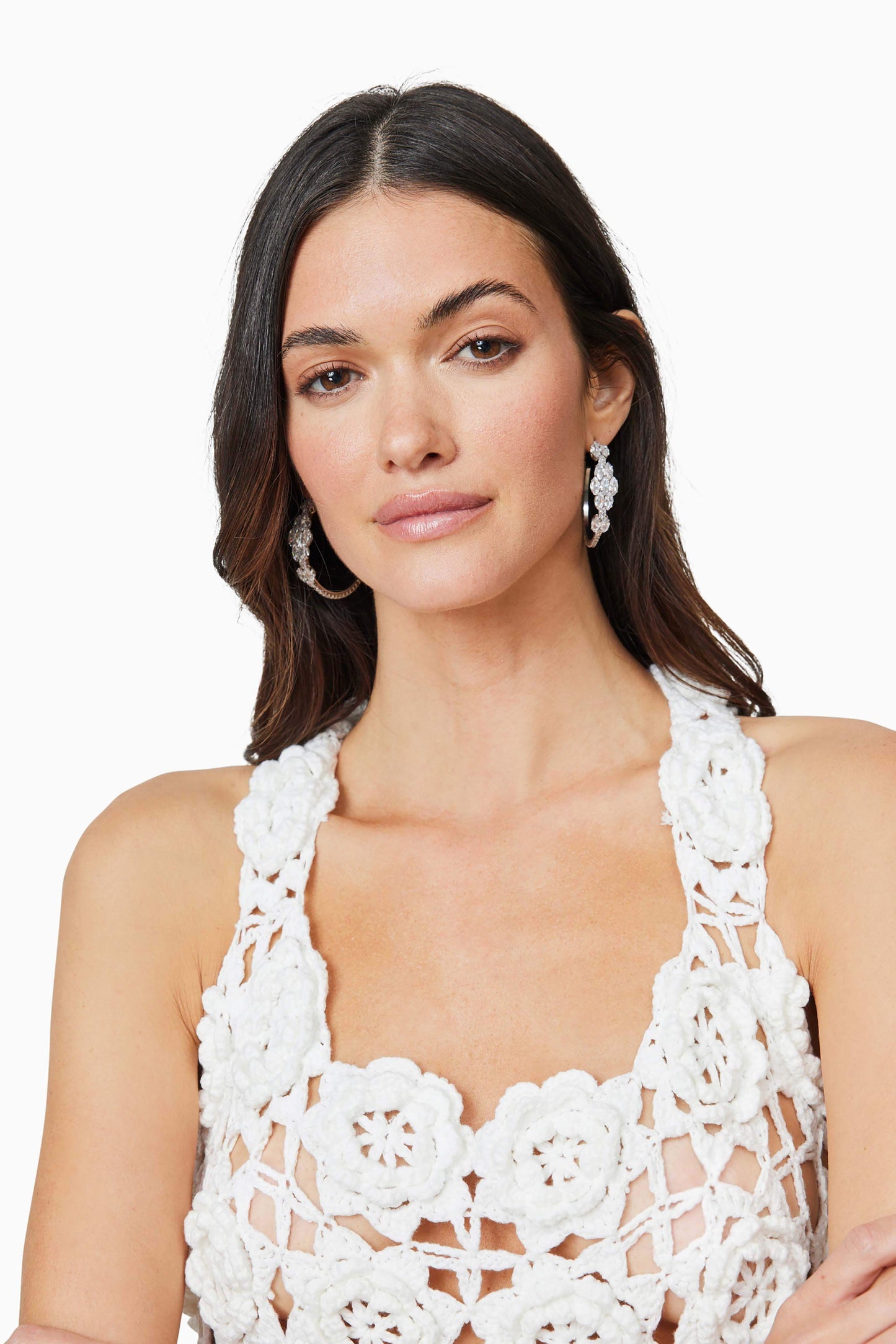 Elise Crochet Midi Dress in White