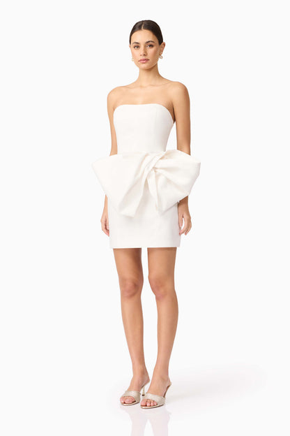 Elysie Bow Mini Dress in White