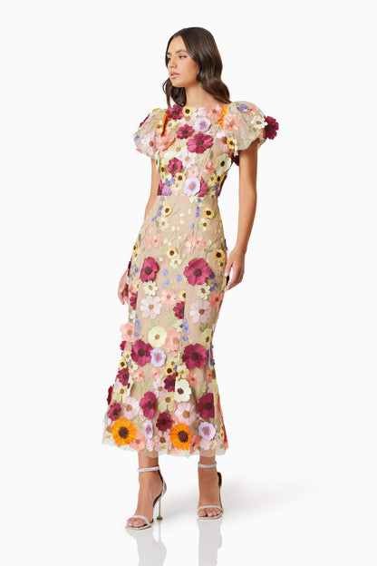 Astraea 3D Lace Maxi Dress In Pink