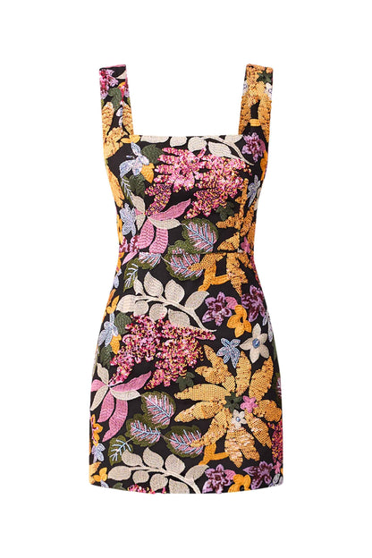 Kiran Party Mini Dress in Orange Floral