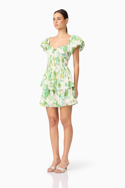 Tess Puff Sleeve Mini Dress in Green