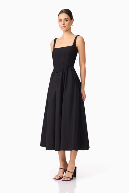 Ingrid Corset Midi Dress in Black