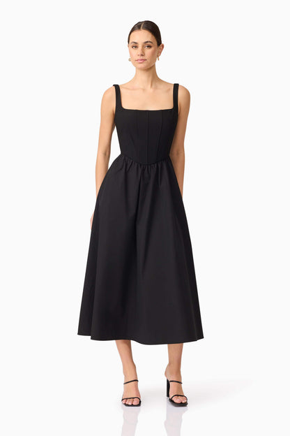 Ingrid Corset Midi Dress in Black