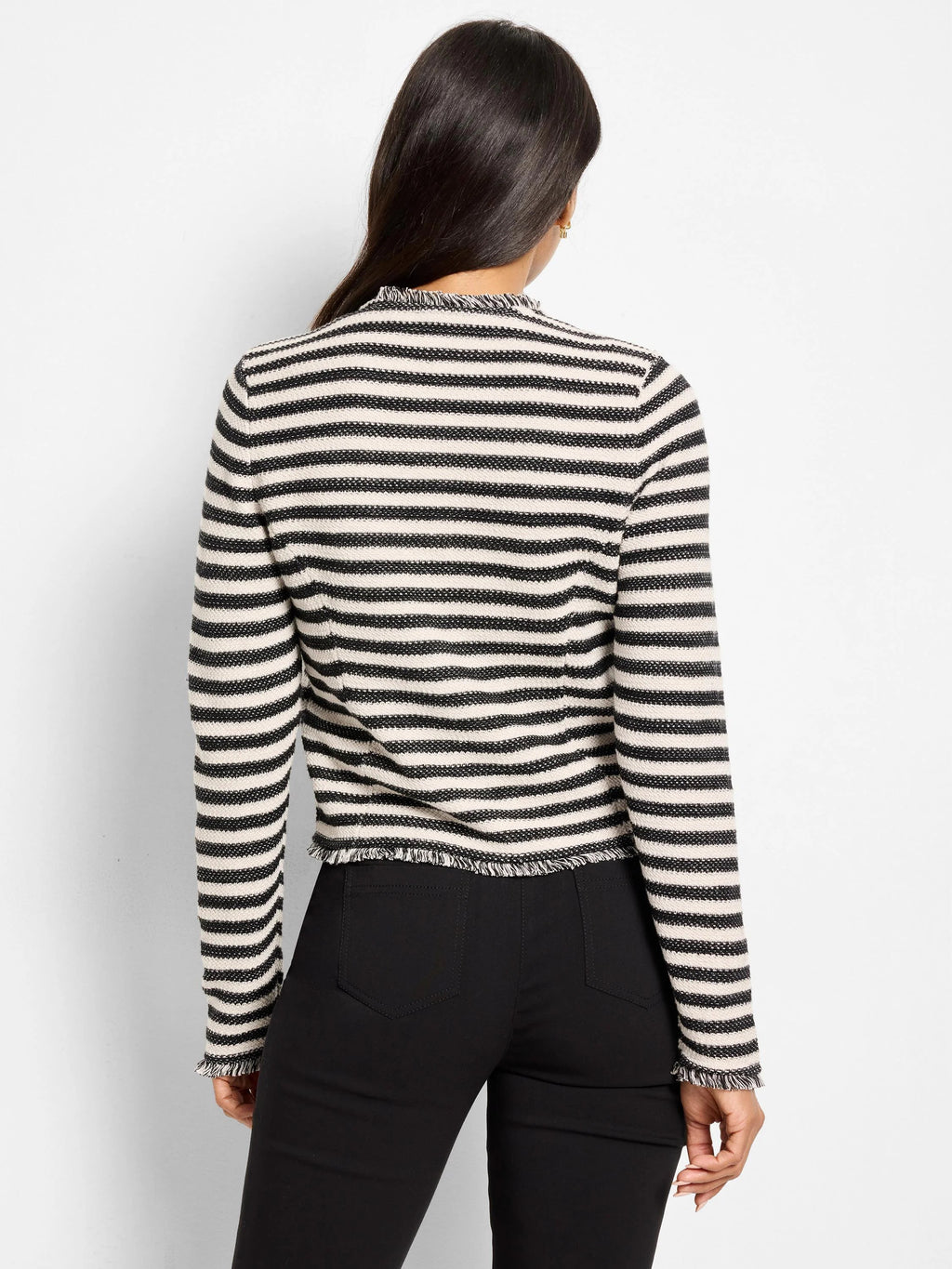 Striped Fringe Mix Femme Knit Jacket
