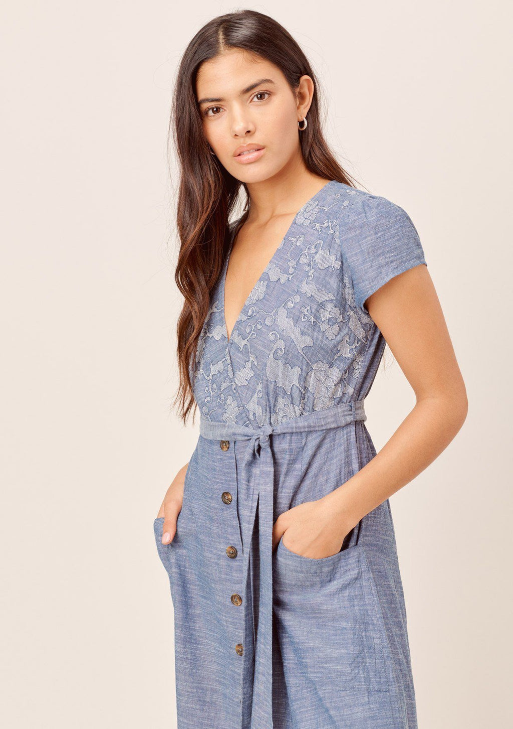 Janie Denim-Blue Embroidered Midi Dress