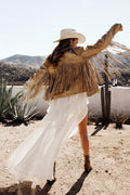 Phoenix Taupe Vegan Leather Moto Fringe Jacket
