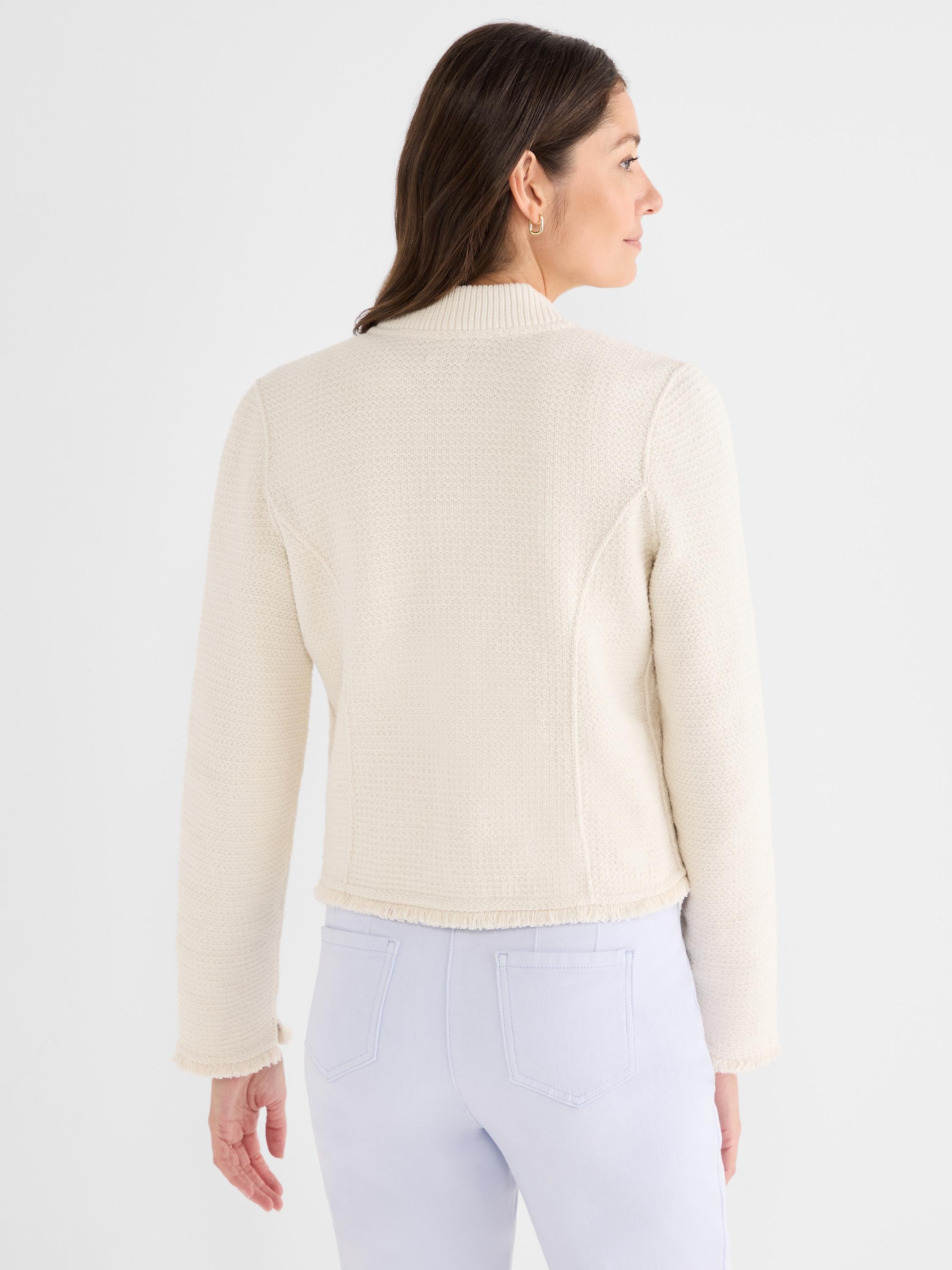 Fringe Mix Knit Bomber Jacket