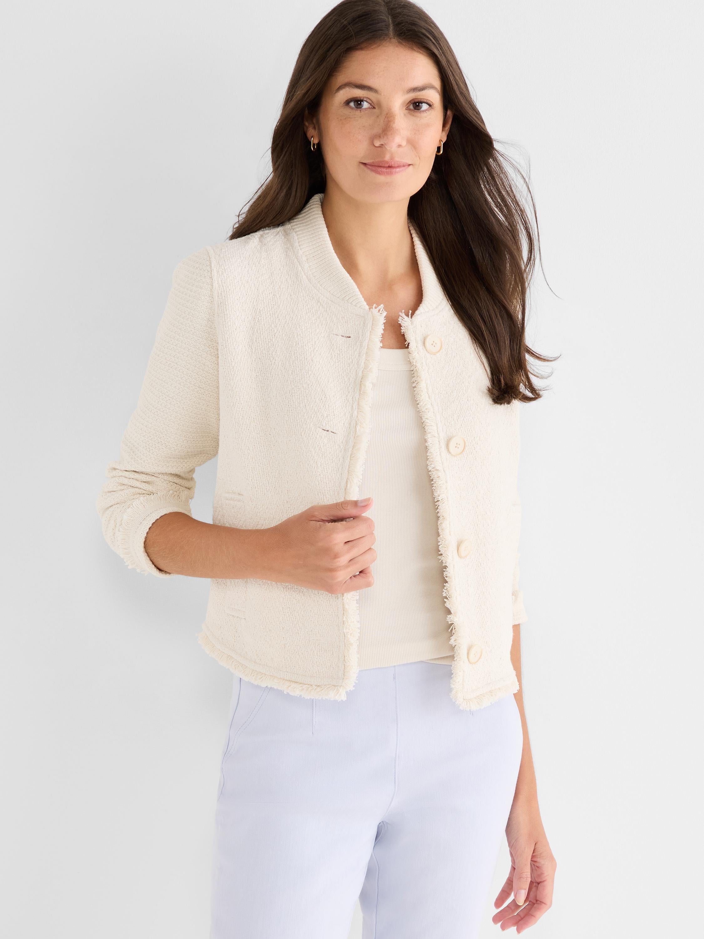 Fringe Mix Knit Bomber Jacket