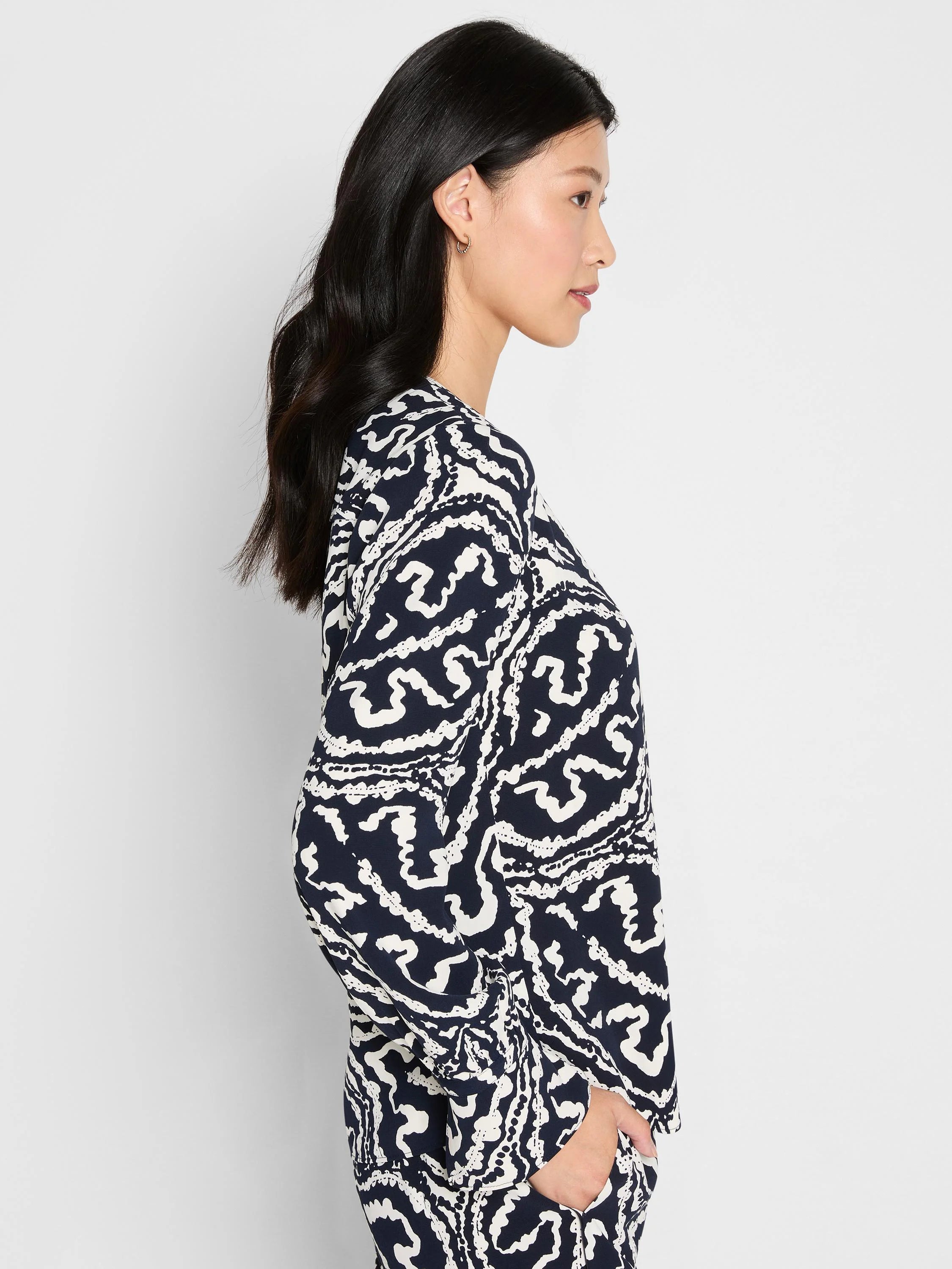 Indigo Leaf Double Crepe Top