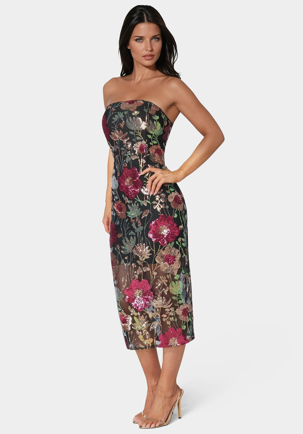 Strapless Sequin Midi Dress