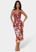 3D Floral Strappy V-Neck Midi Dress
