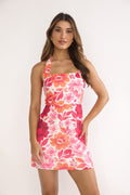 Stevie Sleeveless Halter Floral Print Mini Dress Pink